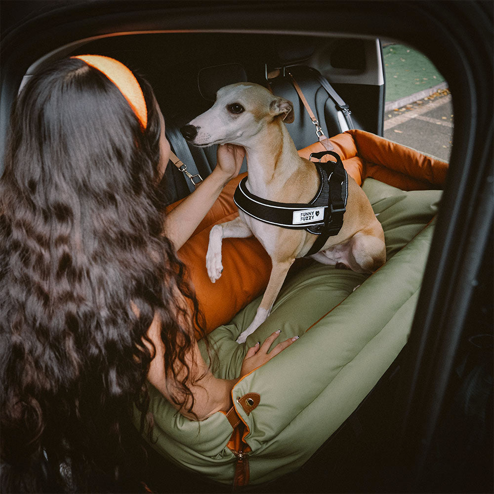 Grand lit rehausseur de siège d'auto pour chien en simili cuir de luxe - Urban Voyager