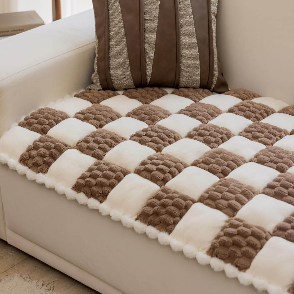 Tapis de chien en peluche fait à la main, bloc de couleur, protection de canapé douce, housse de canapé antidérapante