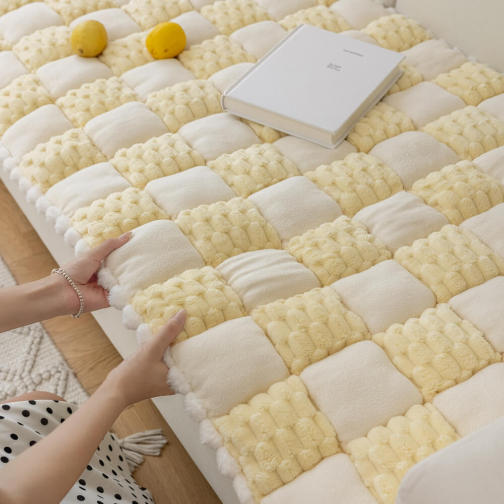 Tapis de chien en peluche fait à la main, bloc de couleur, protection de canapé douce, housse de canapé antidérapante