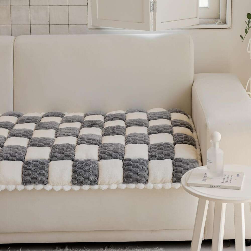 Tapis de chien en peluche fait à la main, bloc de couleur, protection de canapé douce, housse de canapé antidérapante