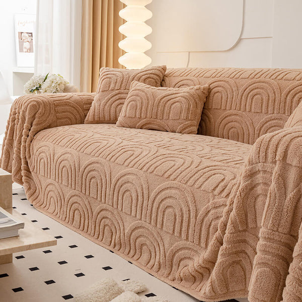 Plush Arch Pattern Modern Dual-Use Throw Blanket Couch Cover