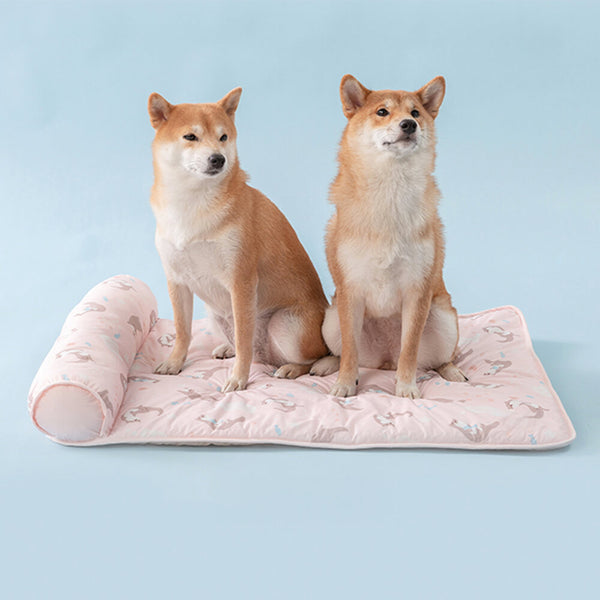 Ocean Series Ice Silk Breathable Cooling Dog Mat with Pillow