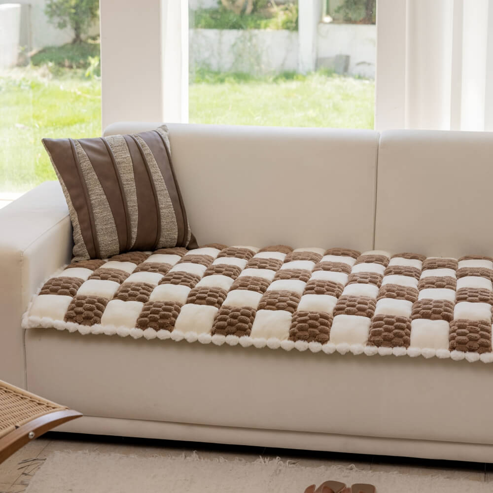 Tapis de chien en peluche fait à la main, bloc de couleur, protection de canapé douce, housse de canapé antidérapante