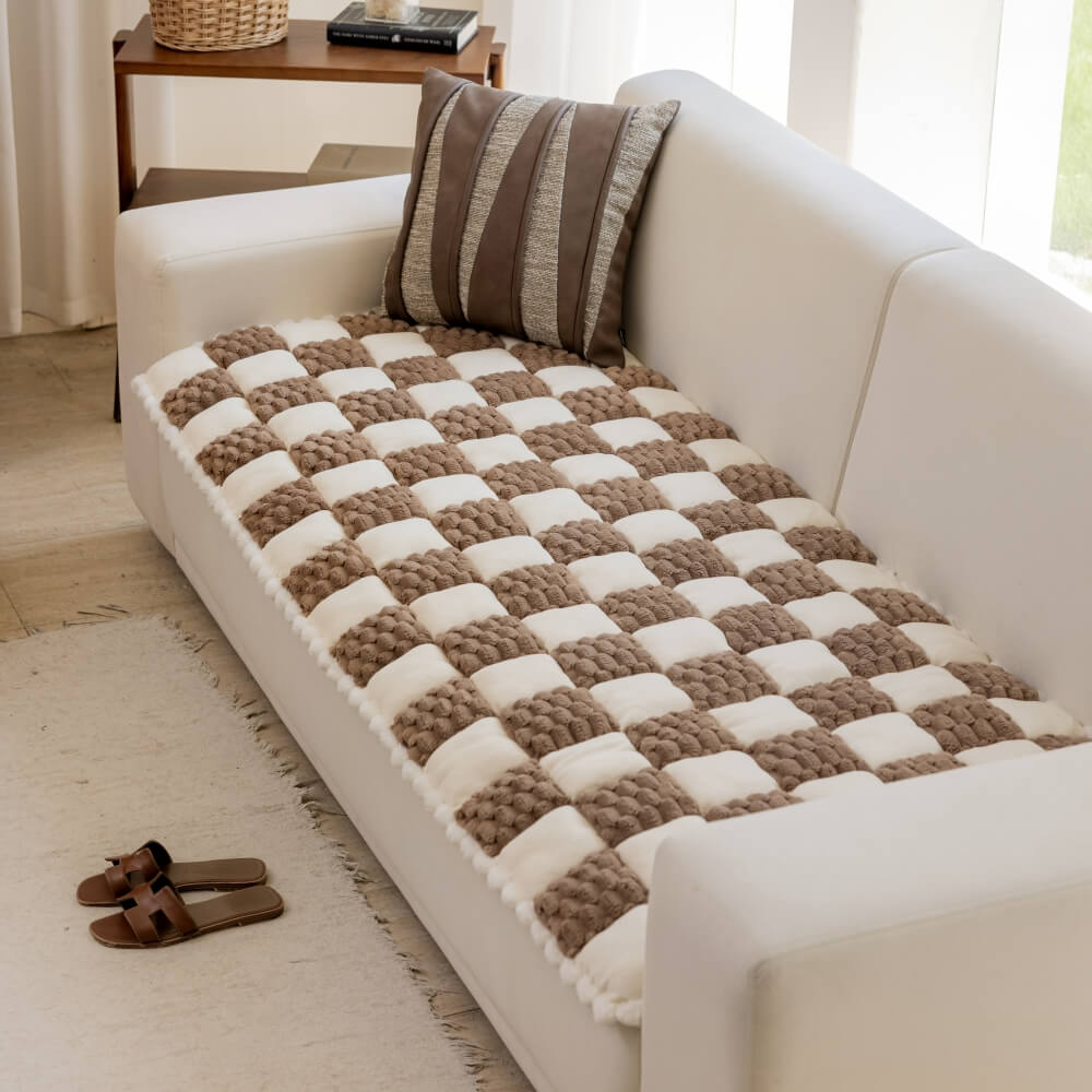 Tapis de chien en peluche fait à la main, bloc de couleur, protection de canapé douce, housse de canapé antidérapante